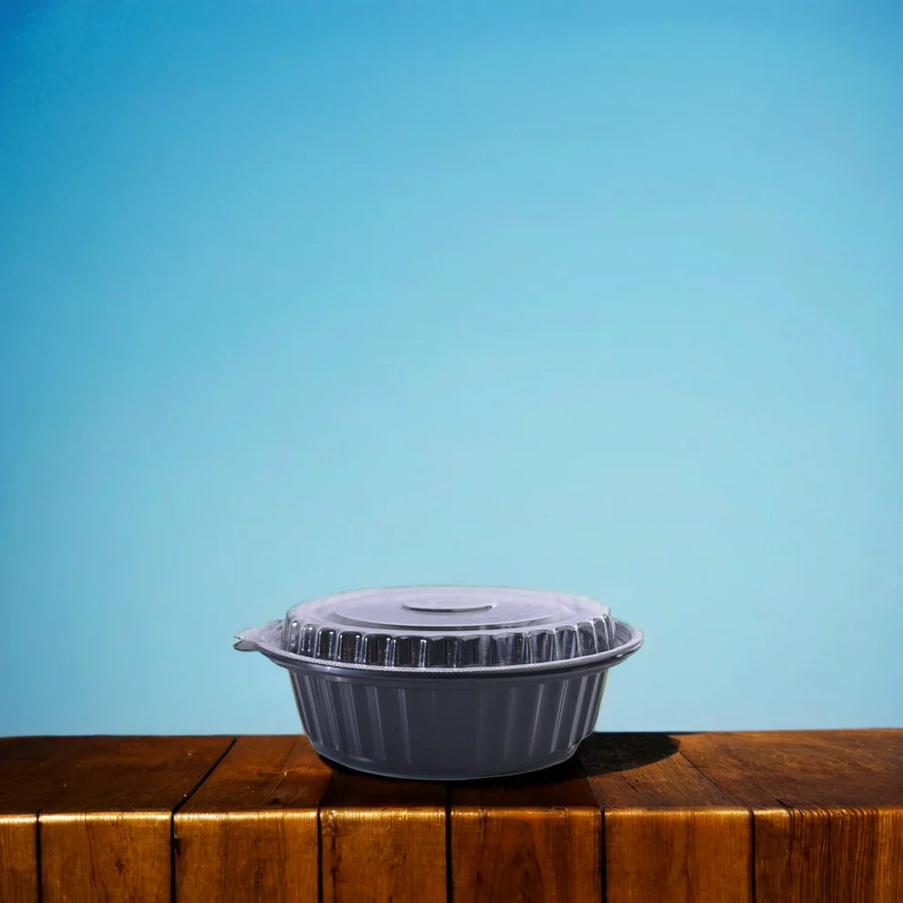 Round Black Microwave-Safe Food Containers with Lids – 16,24,32,36 oz (200/Case)
