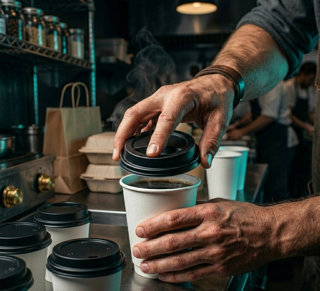 Paper Cup Lids — Black — Food Service Grade