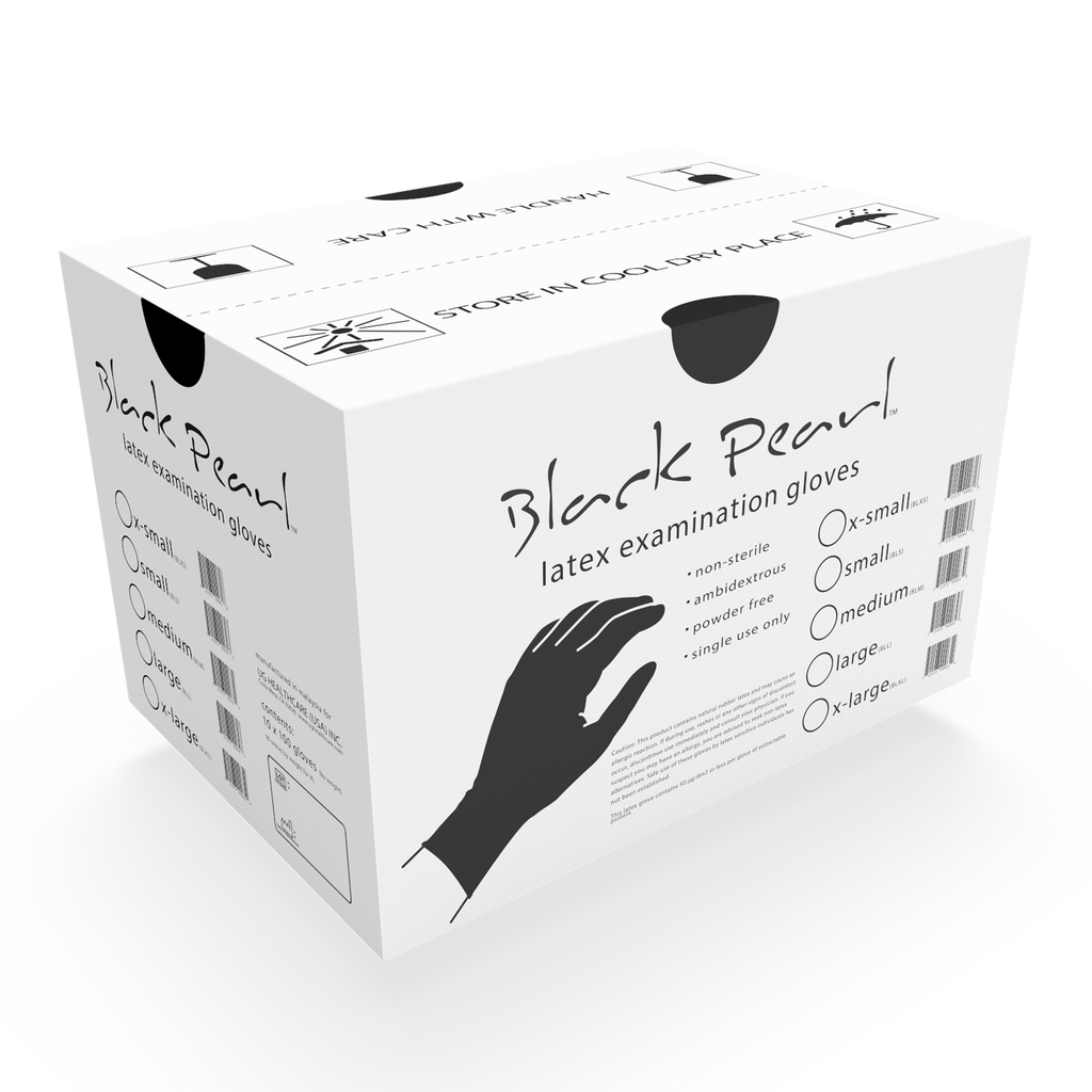Black Pearl Latex Gloves — Heavy-Duty Textured Black Tattoo & Salon Gloves (Powder-Free)