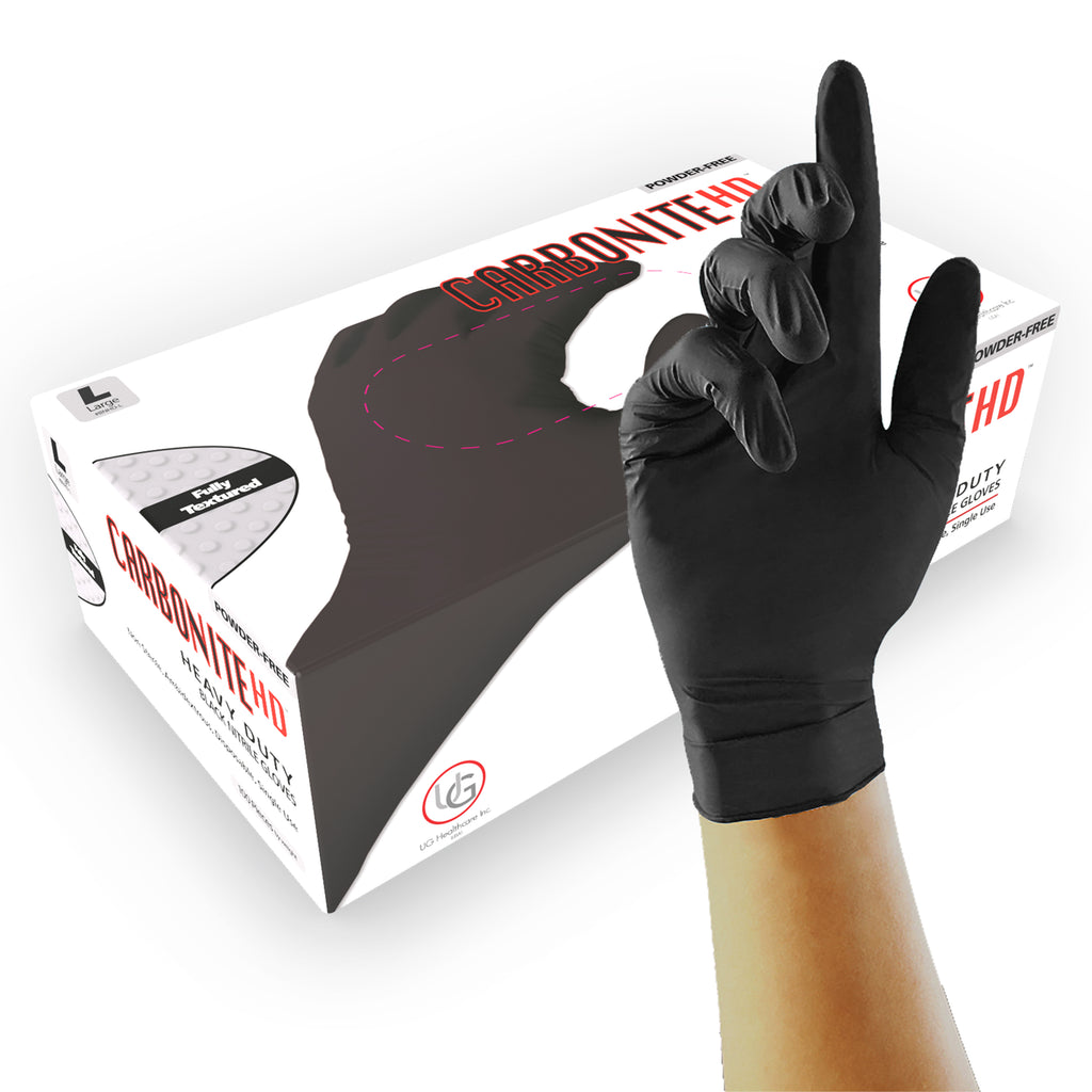 Carbonite HD 6.6 Mil Black Nitrile Gloves — Heavy Duty Powder-Free