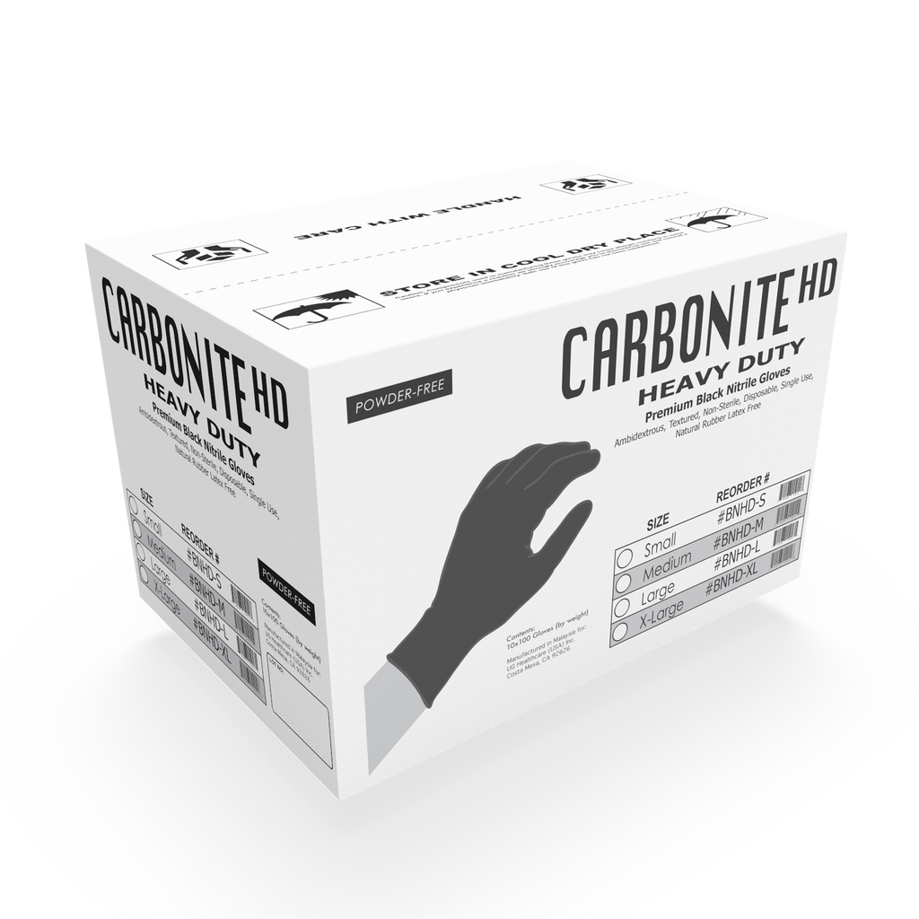Carbonite HD 6.6 Mil Black Nitrile Gloves — Heavy Duty Powder-Free