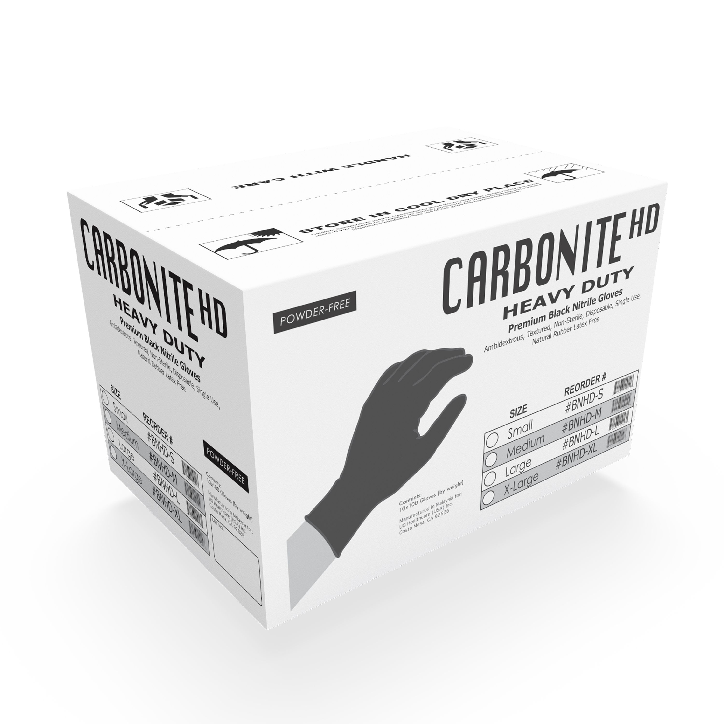 Carbonite HD 6.6 Mil Black Nitrile Gloves — Heavy Duty Powder-Free