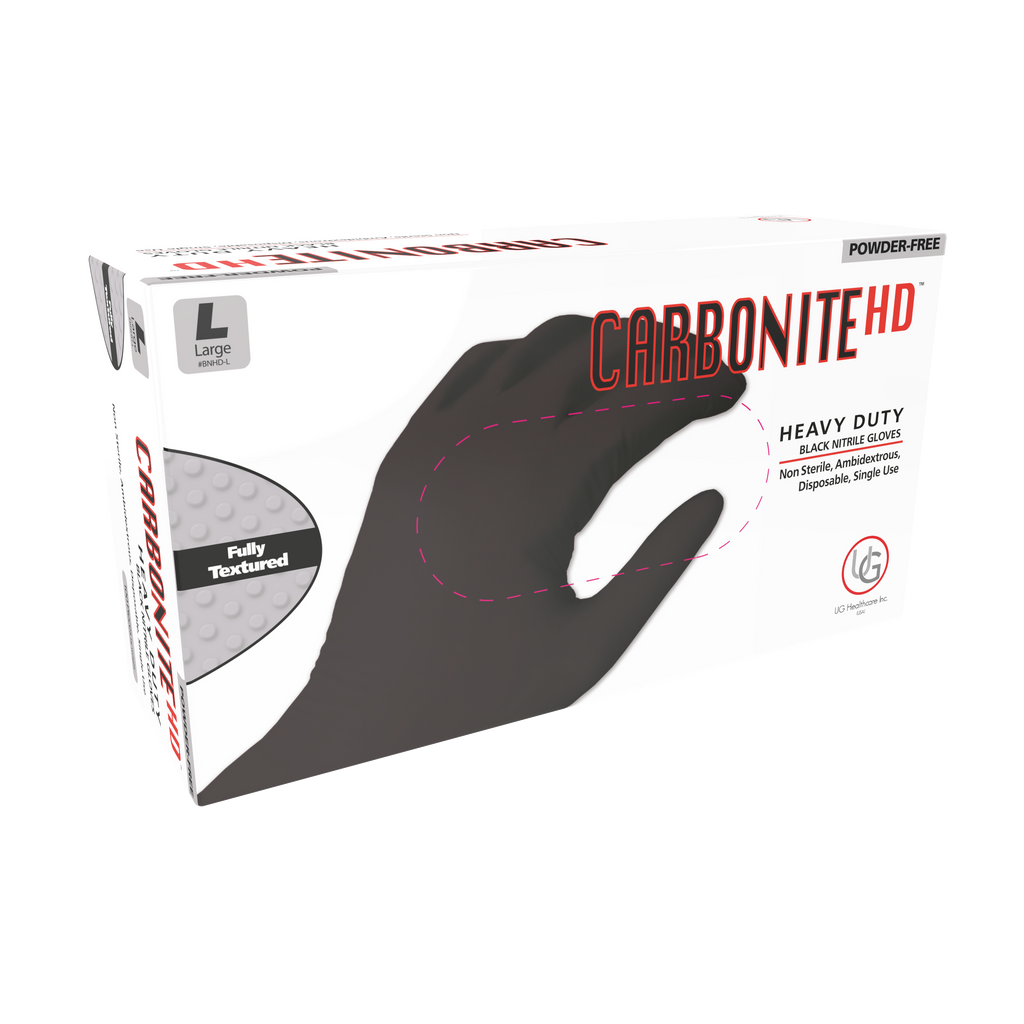 Carbonite HD 6.6 Mil Black Nitrile Gloves — Heavy Duty Powder-Free