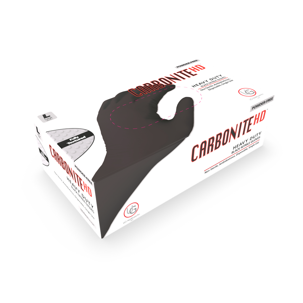 Carbonite HD 6.6 Mil Black Nitrile Gloves — Heavy Duty Powder-Free