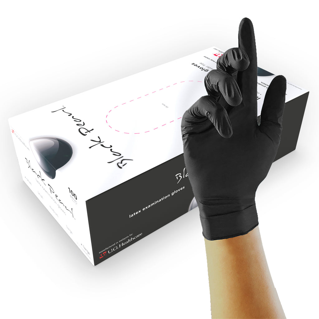Black Pearl Latex Gloves — Heavy-Duty Textured Black Tattoo & Salon Gloves (Powder-Free)