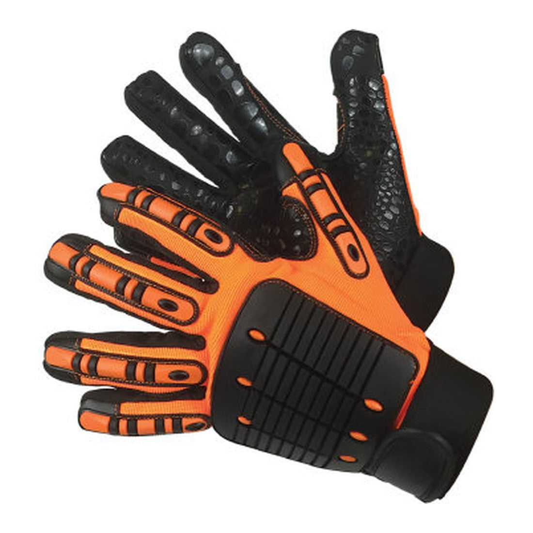 Hi viz orange anti-vibration impact mechanic gloves with TPR knuckle guards