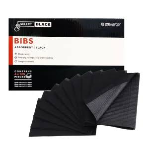 Disposable Bibs, 13 x 18 in, Black, for Tattoo and Salon Stations