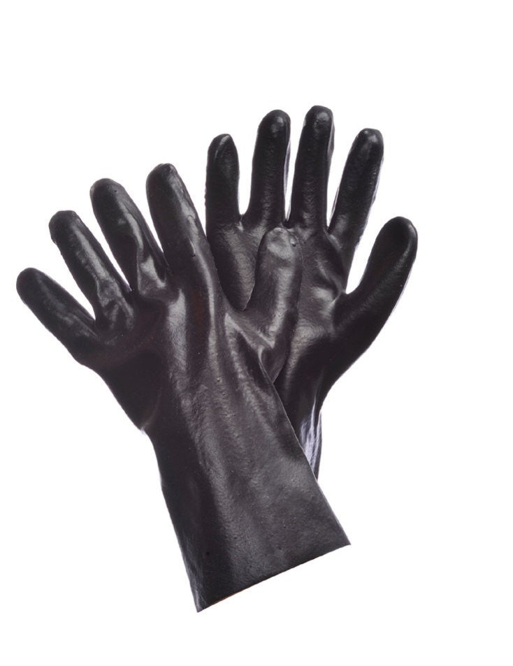 Smooth finish black PVC gauntlet gloves