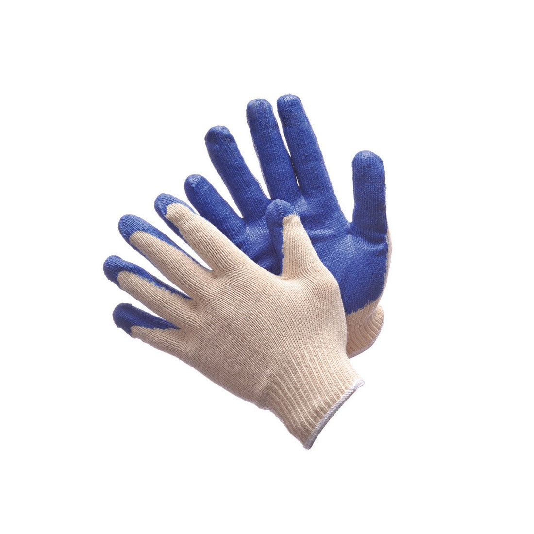 String knit work gloves with blue latex coated palm