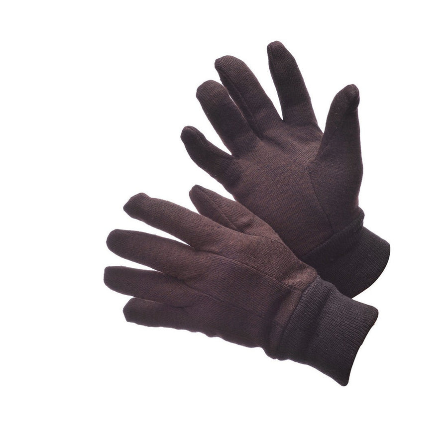 Brown cotton jersey work gloves with knit wrist, 8 ounce
