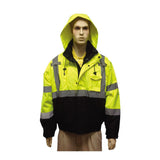 Lime Class 3 hi viz 3 in 1 safety jacket with hood and black bottom