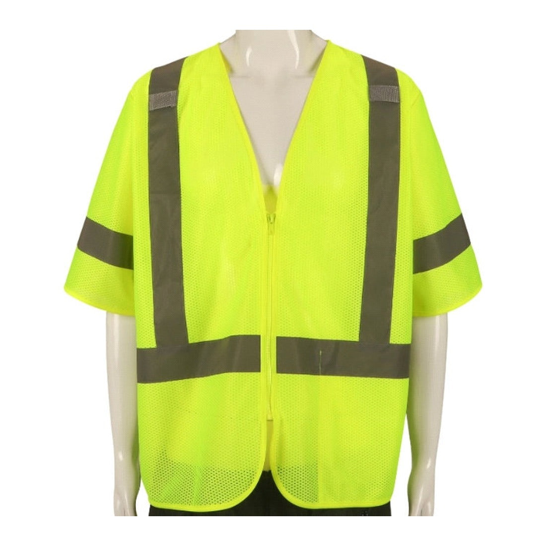 Lime Class 3 hi viz solid safety vest with zipper front
