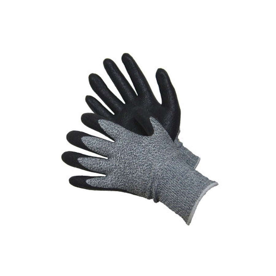 Cut resistant gloves with black polyurethane palm coating