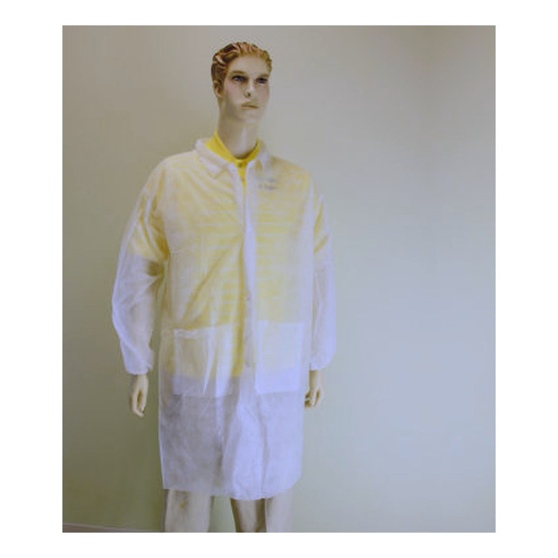 White disposable polypropylene lab coat