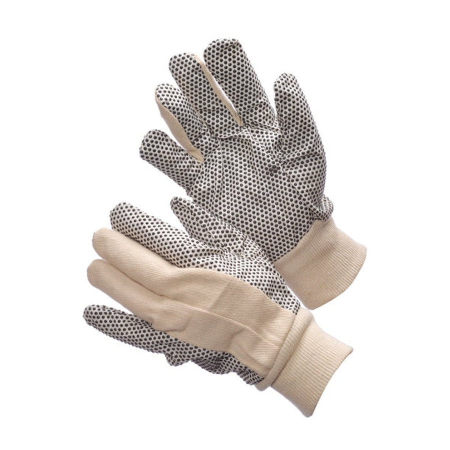 Cotton canvas work gloves with dotted grip and knit wrist