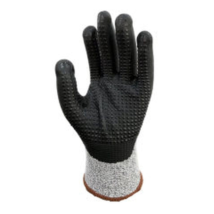 Cut resistant HPPE work glove with dotted black NBR palm