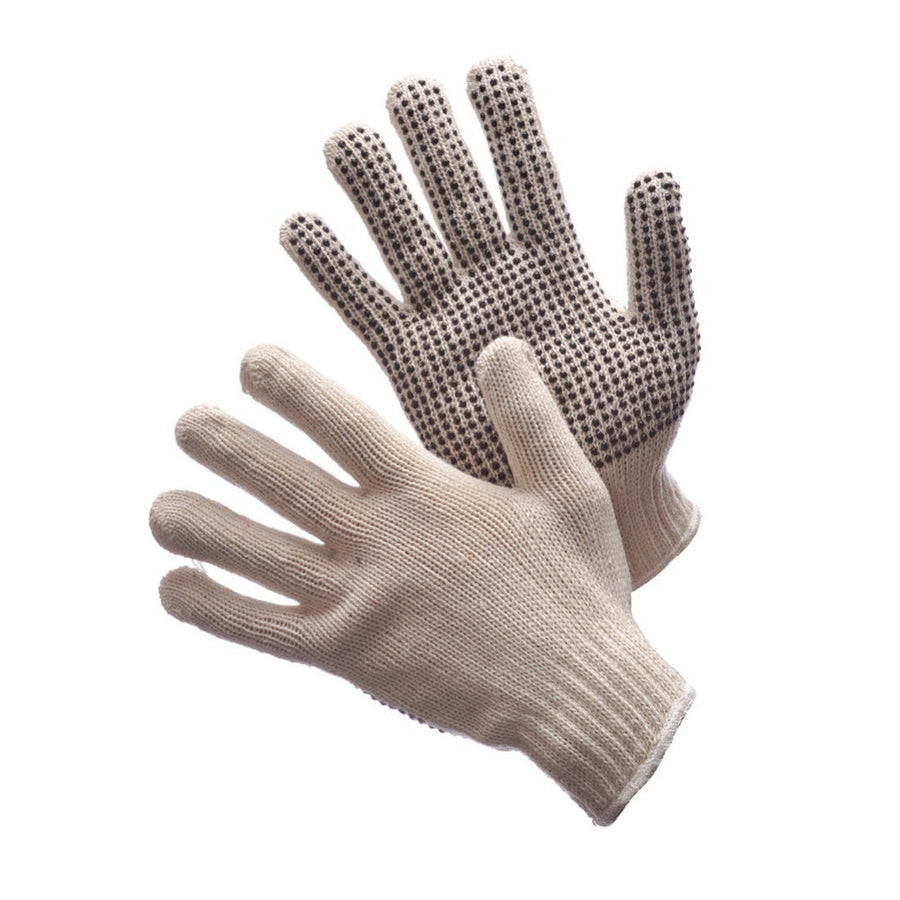 Natural white string knit gloves with one side dotted grip