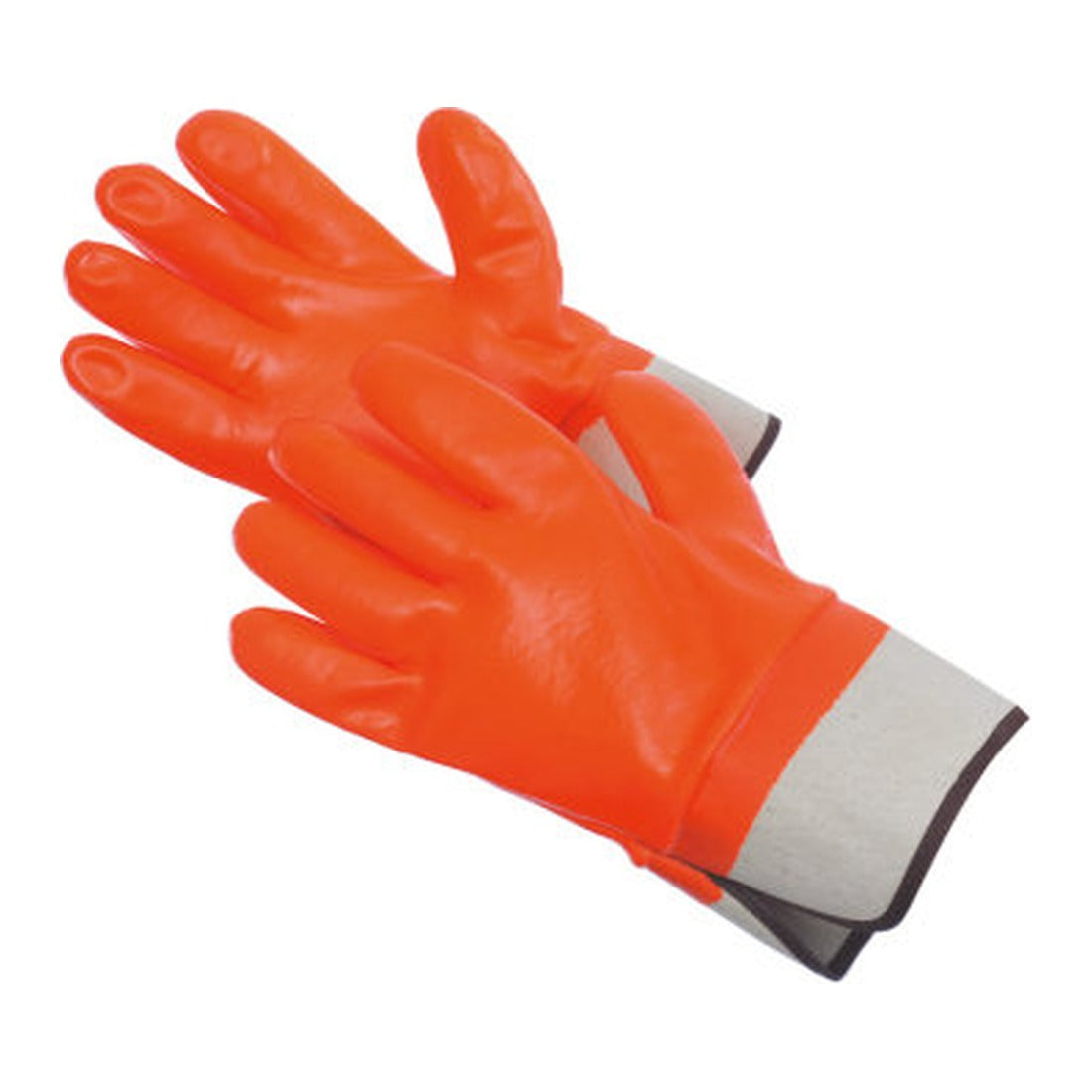 Fluorescent orange foam insulated PVC gloves with safety cuff