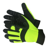 Hi viz green full finger synthetic leather mechanic gloves