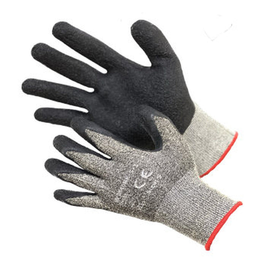 Grey cotton work gloves with black wrinkle latex palm