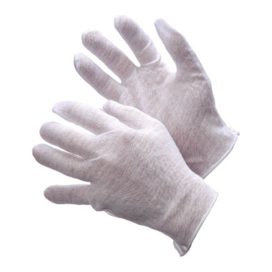 Heavy weight white cotton lisle inspection gloves, reversible