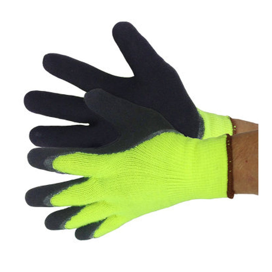 Hi-vis yellow acrylic winter work gloves with black latex palm