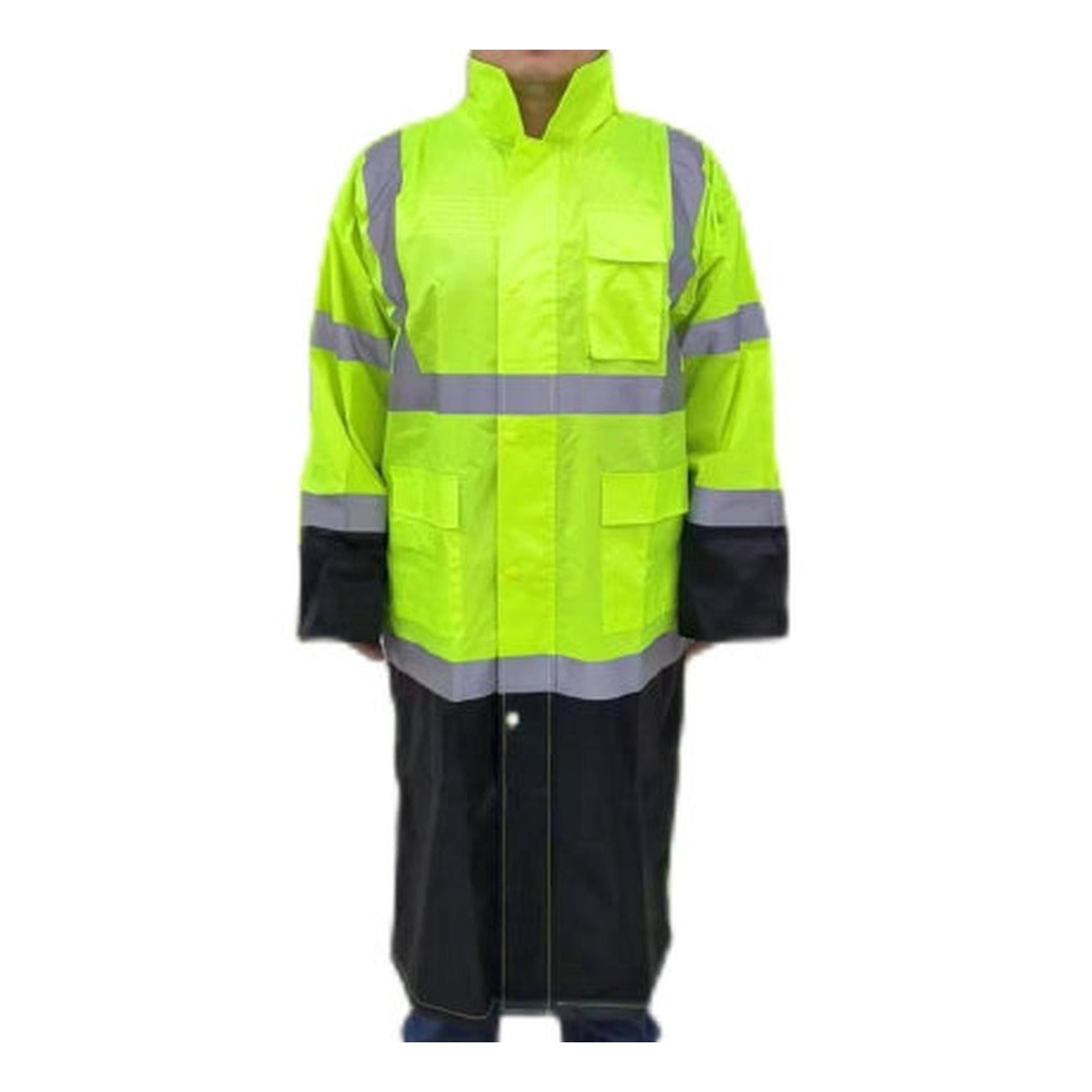 Hi viz green raincoat with reflective tape