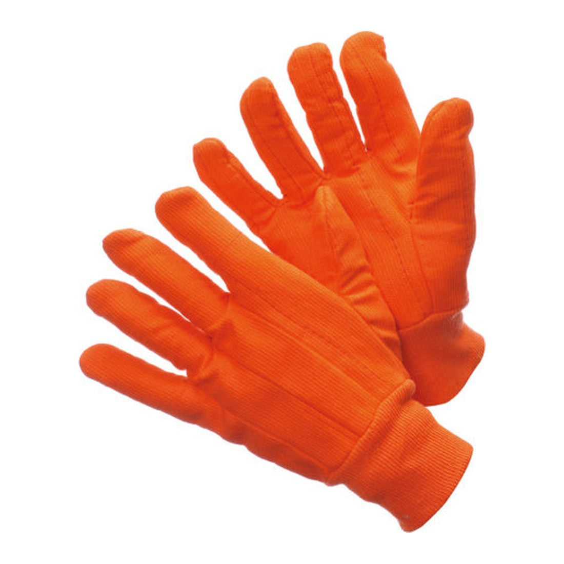 Neon orange hi viz hot mill cotton gloves with knit wrist