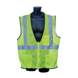 Lime Class 2 hi viz mesh safety vest with zipper front and silver reflective tape