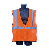 Orange Class 2 hi viz mesh safety vest with zipper front and silver reflective tape