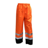 Orange hi viz waterproof rain pants with reflective bands