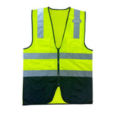 Lime Class 2 solid front safety vest with black bottom and zipper