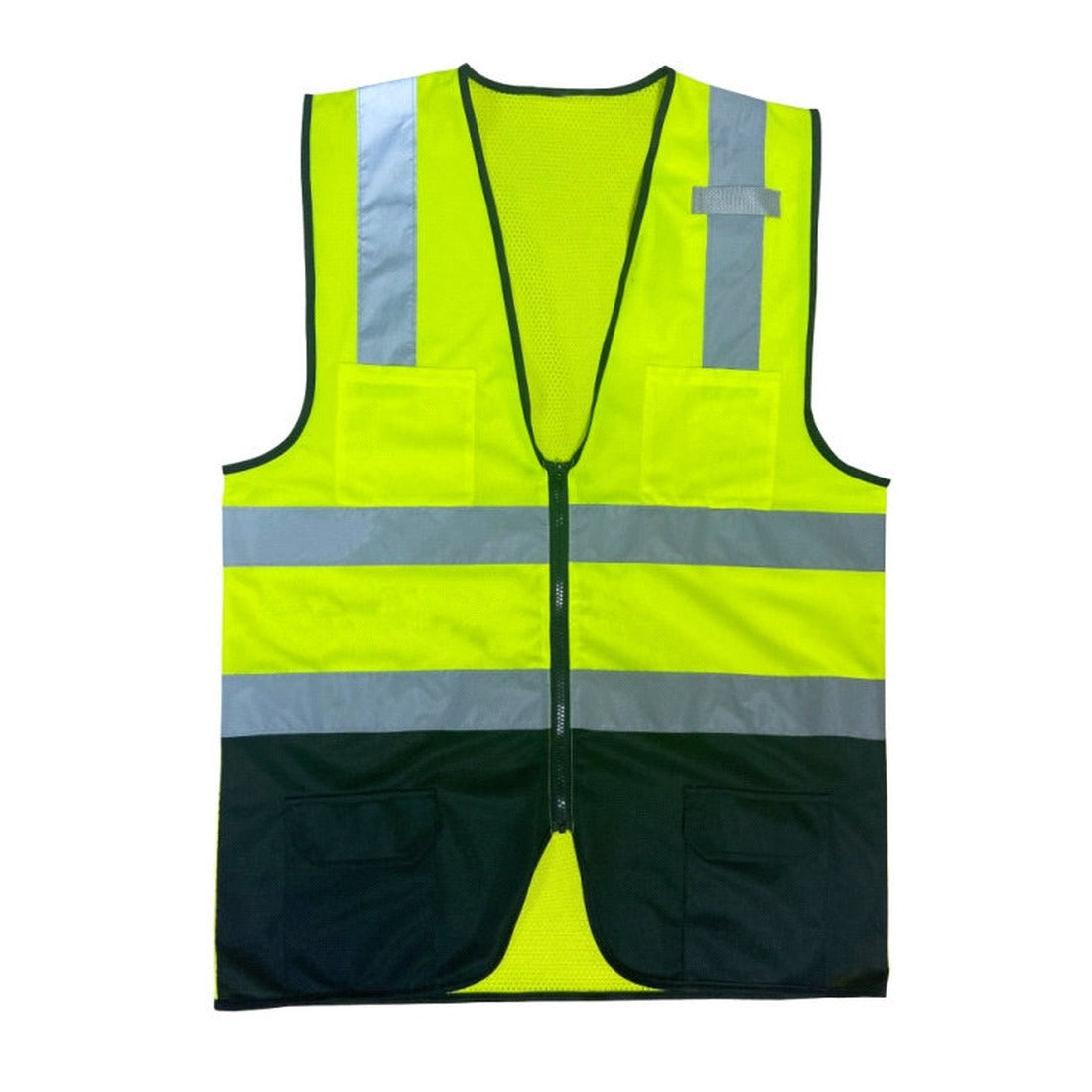 Lime Class 2 solid front safety vest with black bottom and zipper
