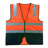 Orange Class 2 solid front safety vest with black bottom and zipper