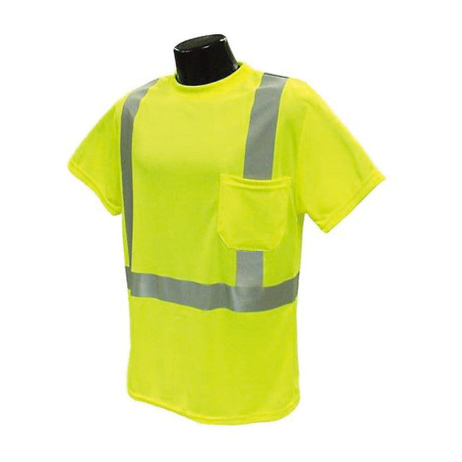 Lime Class 2 hi viz t-shirt with chest pocket and reflective stripes