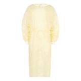 Yellow disposable isolation gown with knit cuffs