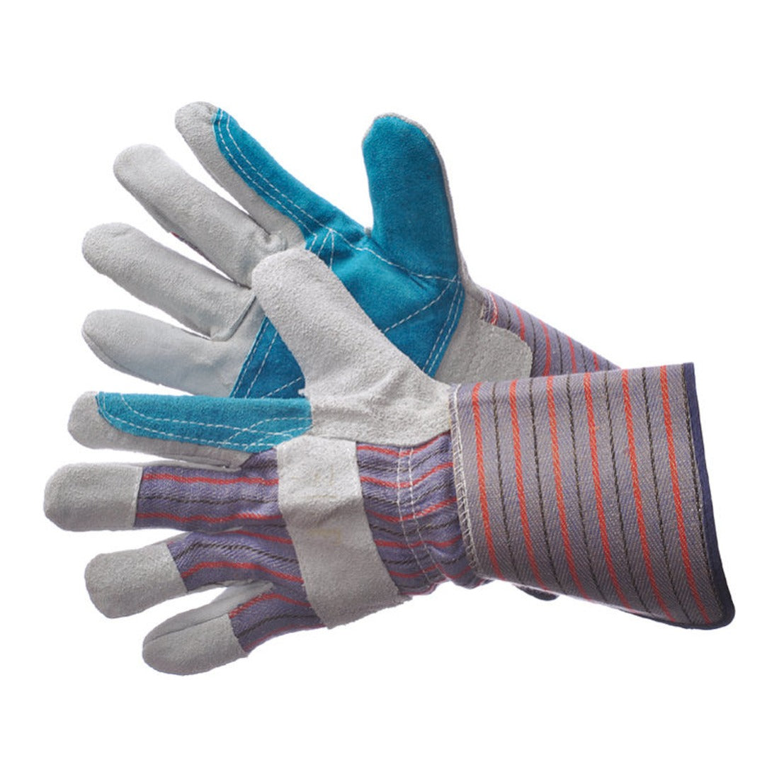 Joint leather double palm work gloves with long gauntlet cuff