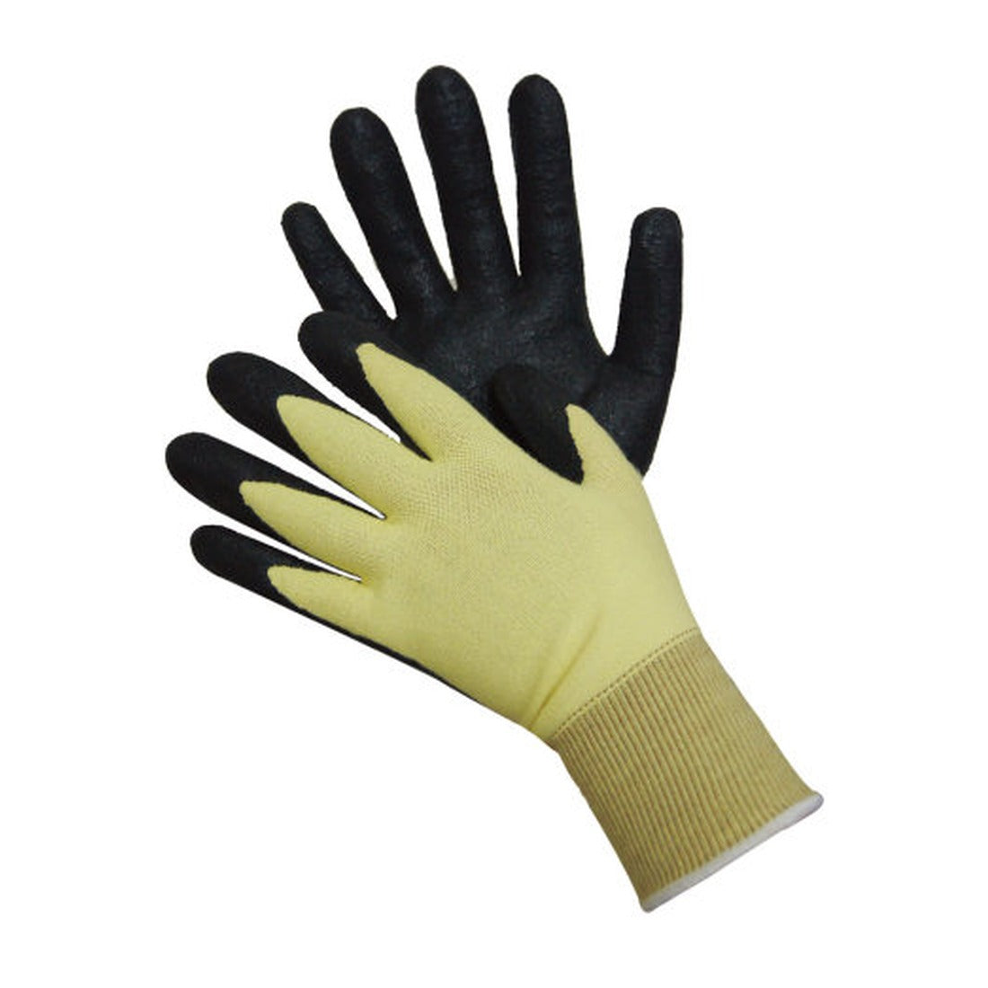 Yellow Kevlar shell work gloves with black nitrile palm