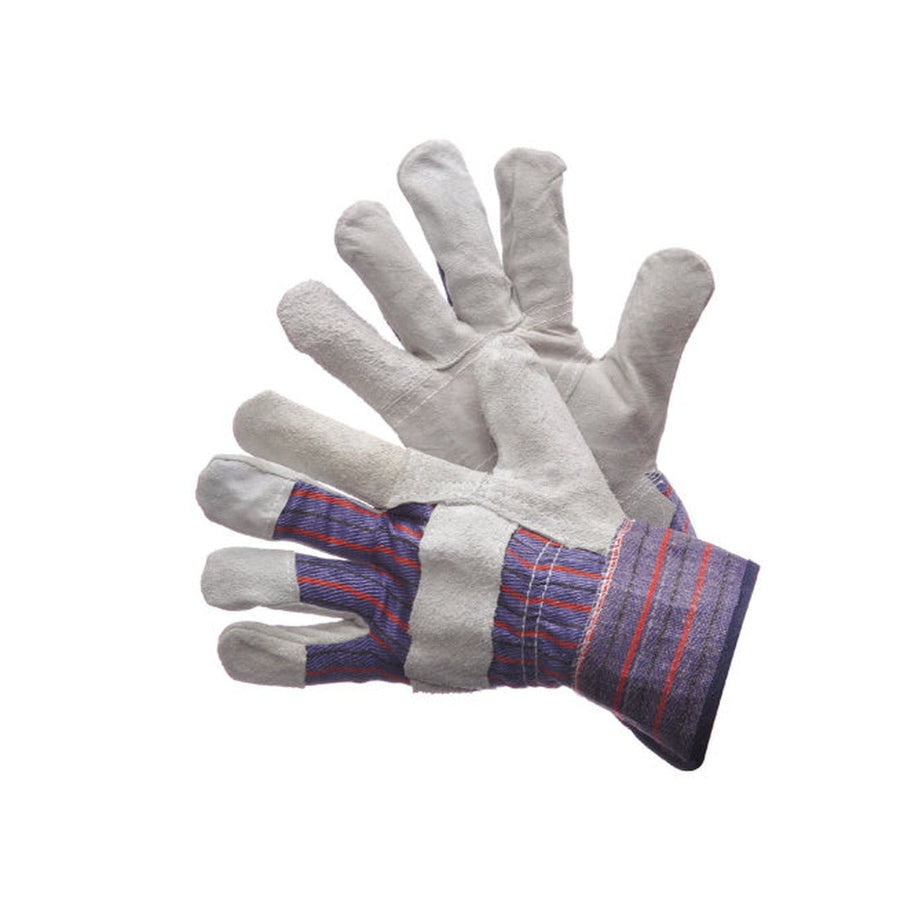 Cow split leather patch palm work gloves with pasted cuff