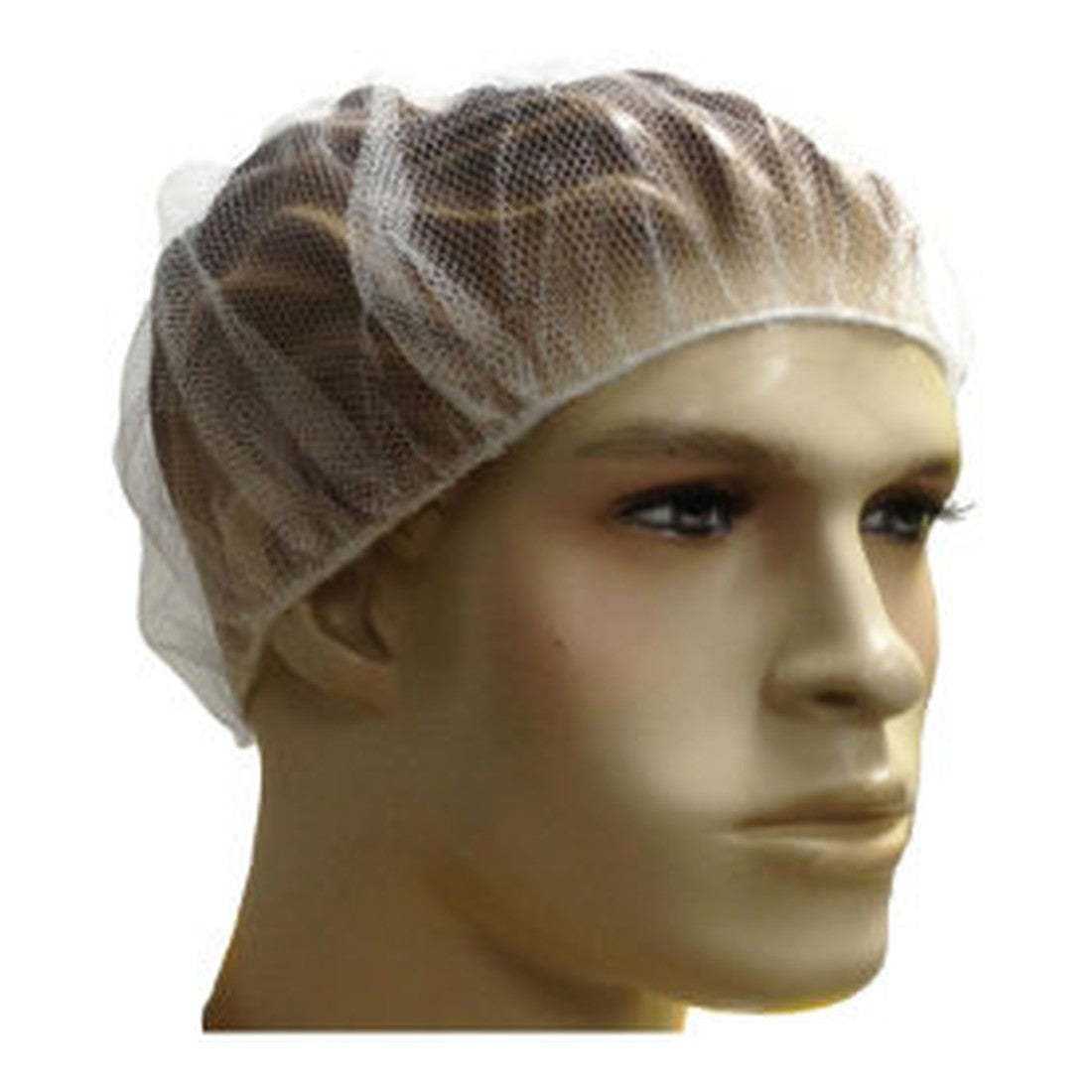 White nylon honeycomb hairnet on a mannequin head
