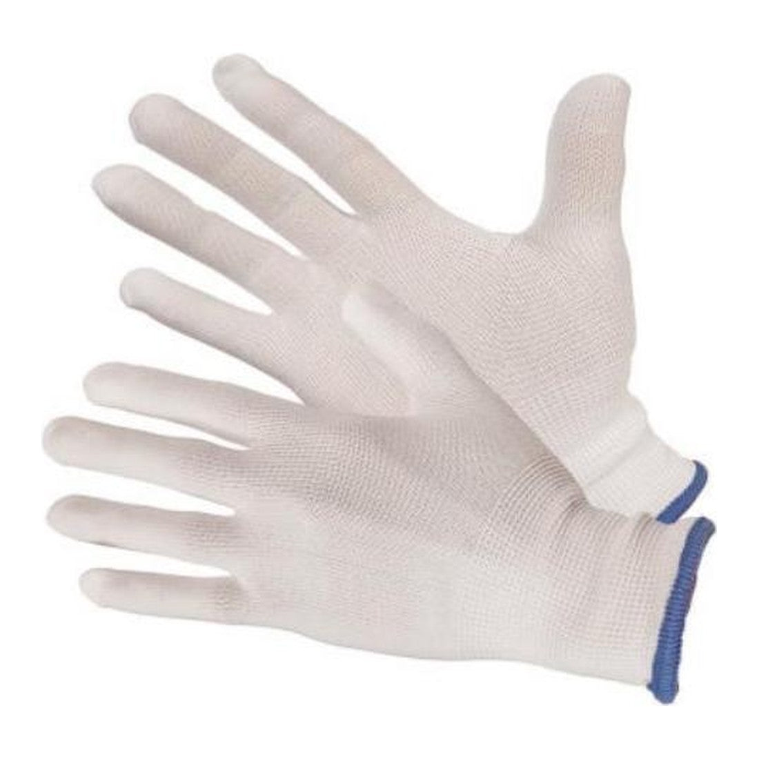 Bleach white 13 gauge nylon knit gloves with elastic knit wrist