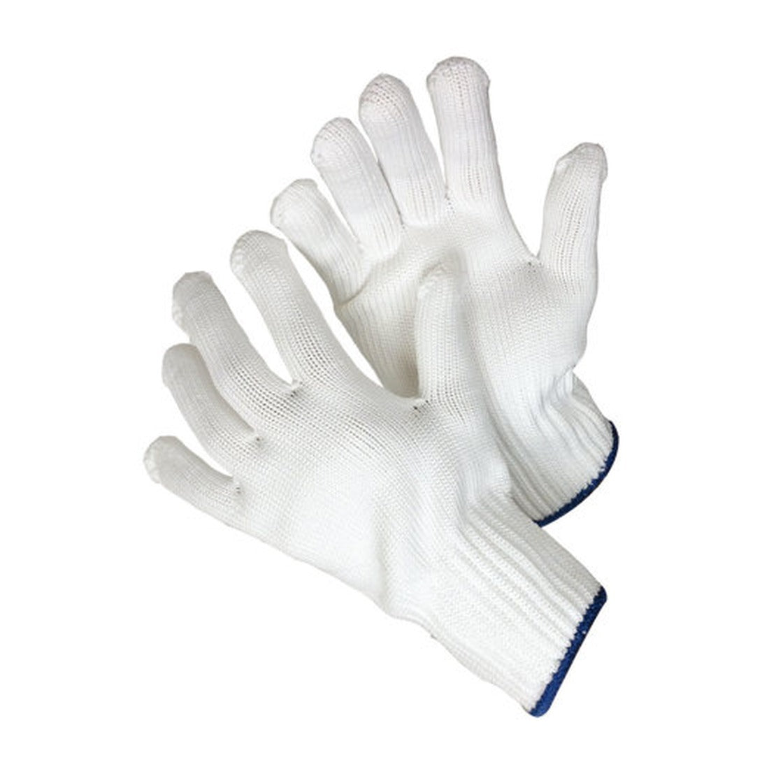 Bleached white nylon string knit work gloves