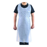 Man wearing a white disposable polyethylene apron