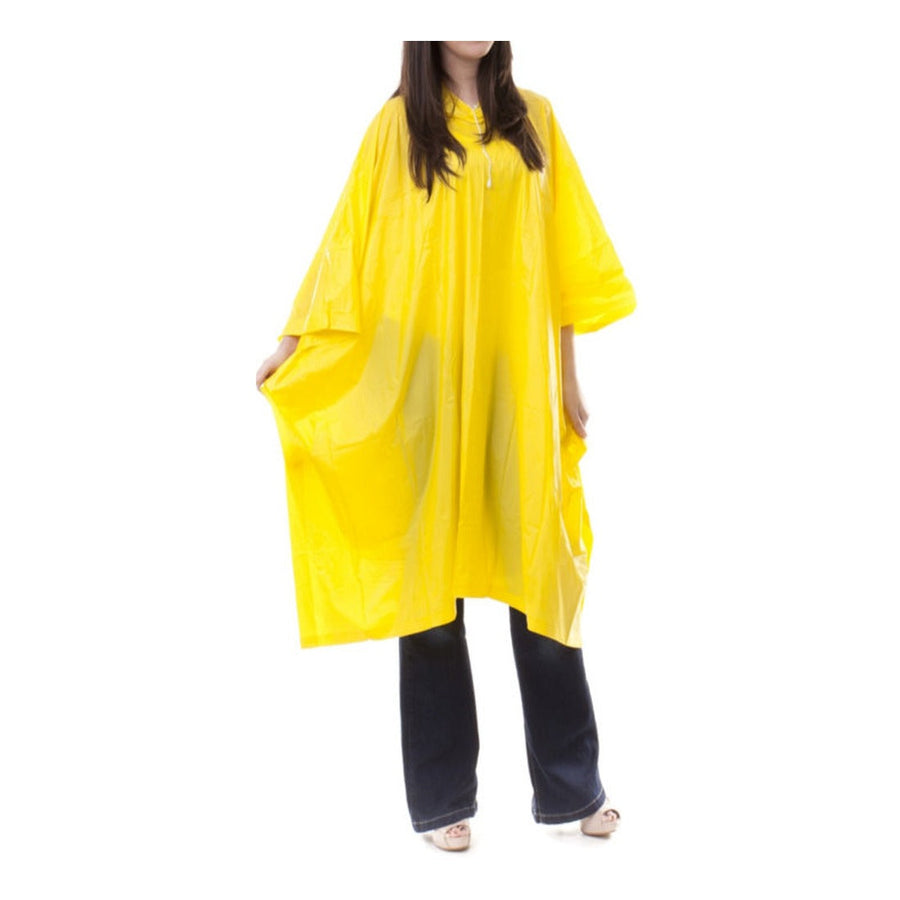 Disposable yellow hooded poncho
