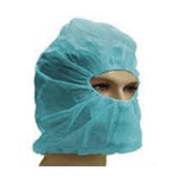Blue disposable polypropylene hood with face cover