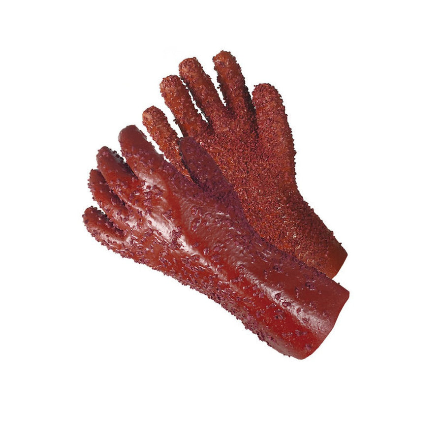 Dark red PVC gloves with rocky finish and 12 inch cuff