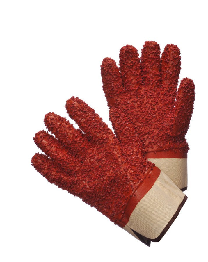 Red PVC rocky finish gloves with safety cuff