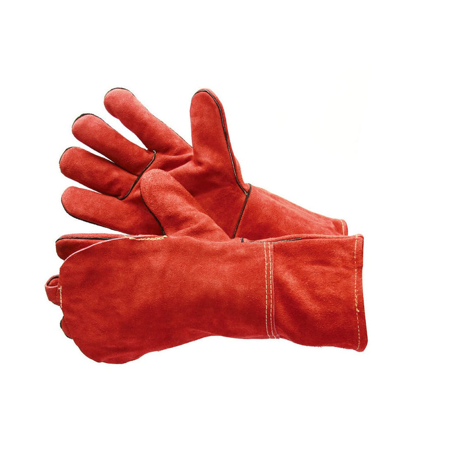 Red shoulder split leather welding gloves, fully welted and lined