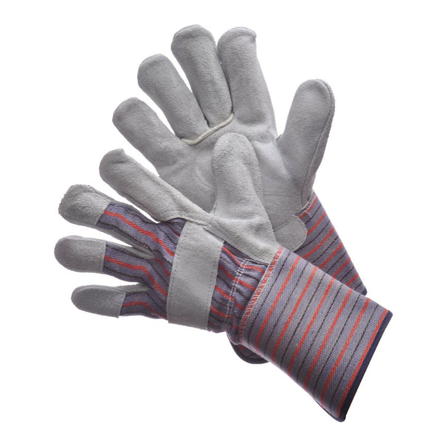 Split leather palm work gloves with 4.5 inch gauntlet cuff