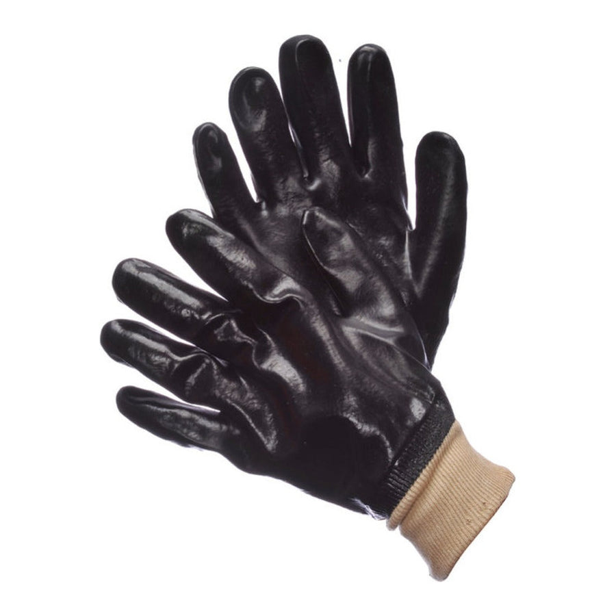 Smooth black PVC coated work gloves with knit wrist